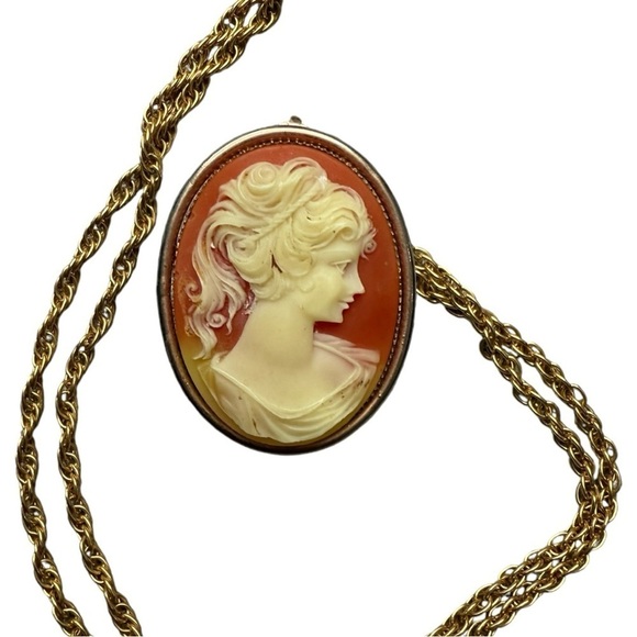 Vintage Carved Resin Cameo Perfume Locket Brooch Pendant - Picture 1 of 9